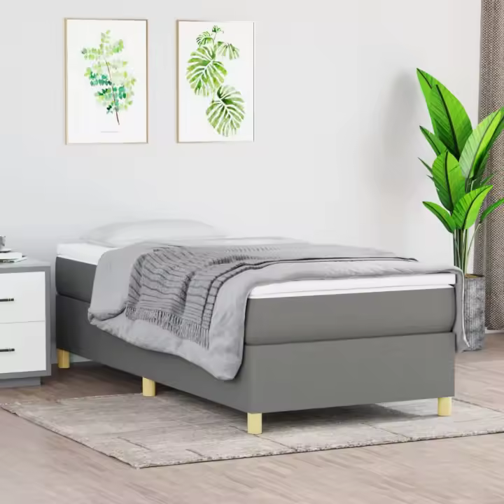 Estructura de cama sin colchón tela gris oscuro 90x200 cm - 1