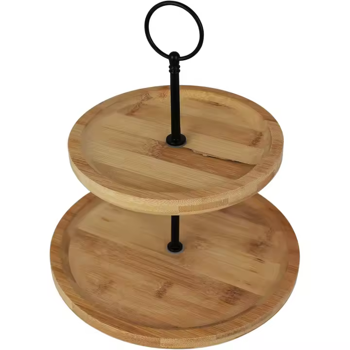 LD Morphling-Expositor de 2 pisos de bambú con diferentes modelos a elegir, soporte de madera, soporte para platos, bandeja de pisos (redondo) - 1