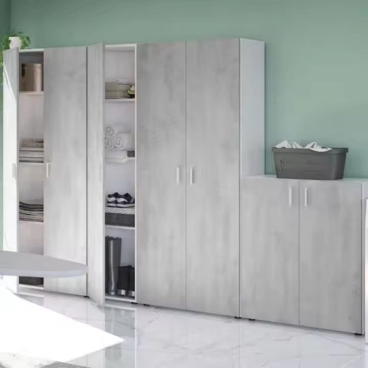 Miroytengo Pack de 4 armarios multiusosen color cemento y blanco Despensa Cocina - 1