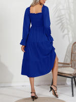 Vestido De Mujer Casual Primavera/Otoño Con Cuello Cuadrado Ruffle Tirantes Manga Larga A-Line Longitud Media Pierna Polyester - details 8