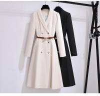 Vestido Elegante Para Mujer Con Doble Botón Y Cinturón Longitud Pierna Vestido Oscuro Blanco A-Line Estilo Oficina Moda Otoño 2025 - details 7