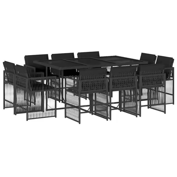 vidaXL Set de comedor jardín 11 pzas con cojines ratán sintético negro - 1