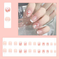 24pcs/set Uñas Postizas Cortas De Acrílico Estilo Francés Con Diseño De Flores Y Mariposas Para La Temporada De Primavera Y Verano Artículos De Belleza Para Uñas - details 49