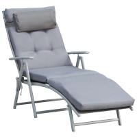 Outsunny Tumbona Plegable de Jardín con Respaldo Ajustable en 7 Posiciones Almohada y Cojín Acolchado para Terraza Piscina Exterior Carga Máx. 165 kg 137x63,5x100,5 cm Gris - details 0