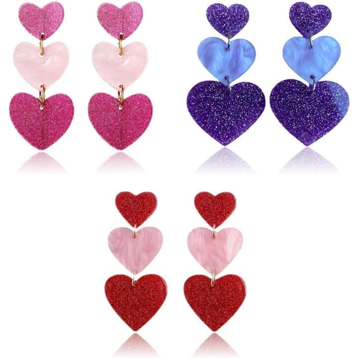 4 Pares De Pendientes Acrílicos De Neón Retro | Colores Vivos Y Forma De Corazón | Ideales Para Fiestas De Los 80