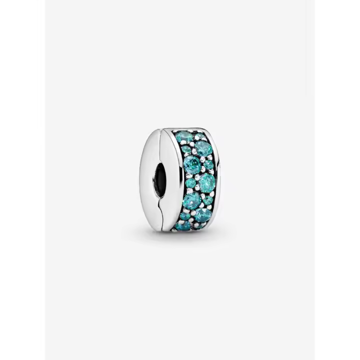 Pandora - Charm with clip en pavé Verde azulado - Plata de Lei - 1