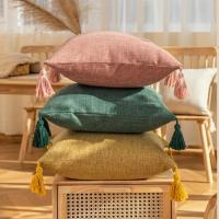 Funda De Cojín De Algodón Linen Verde Con Borla Boho Regalo Para Sofa Decoración De Hogar Navidad Estilo Rústico Americano - details 4