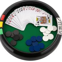 Set de Poker y Juegos de Mesa – Con Fichas, Dados, Baraja y Bandeja Redonda | Juego Familiar y de Casino - details 1