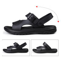 Sandalias De Verano Para Hombre PU Cuero Tacones Medios Antideslizantes Abierta Delante Zapatillas De Playa Cierre De Hebilla - details 4