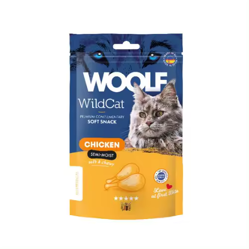 Snack para gatos semihúmedo de Pollo 50gr Woolf Wildcat - Sabrosa opción natural para su mascota - 1