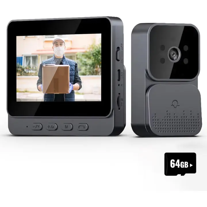 Videoportero, Videoportero inalámbrico de 4,3 pulgadas, cámara de timbre con monitor, detección humana, audio bidireccional, función de visión nocturna + tarjeta de memoria 64G - 1