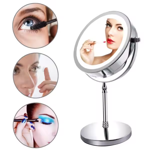 Espejo de maquillaje con lupa 1X/10X, 7 pulgadas de doble cara luz blanca LED sombra libre LED espejo de vanidad, batería y cable USB alimentado (incluye 3) - 1