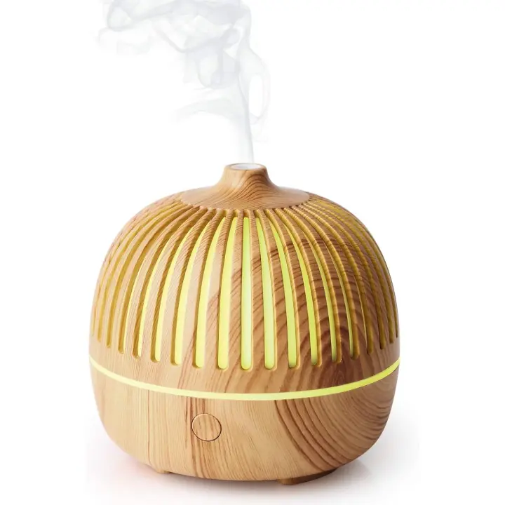 Difusor eléctrico de aceite esencial de 180ml USB, mini humidificador para el hogar, oficina, dormitorio, Apagado Automático/7 luces de colores/silencioso-Grano de madera claro - 1