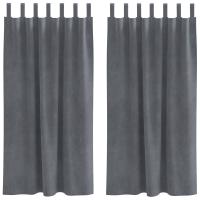 Cortinas Opacas vidaXL con Lazos de Colgar 2 pcs Gris Claro Super Ligero de Terciopelo - details 1