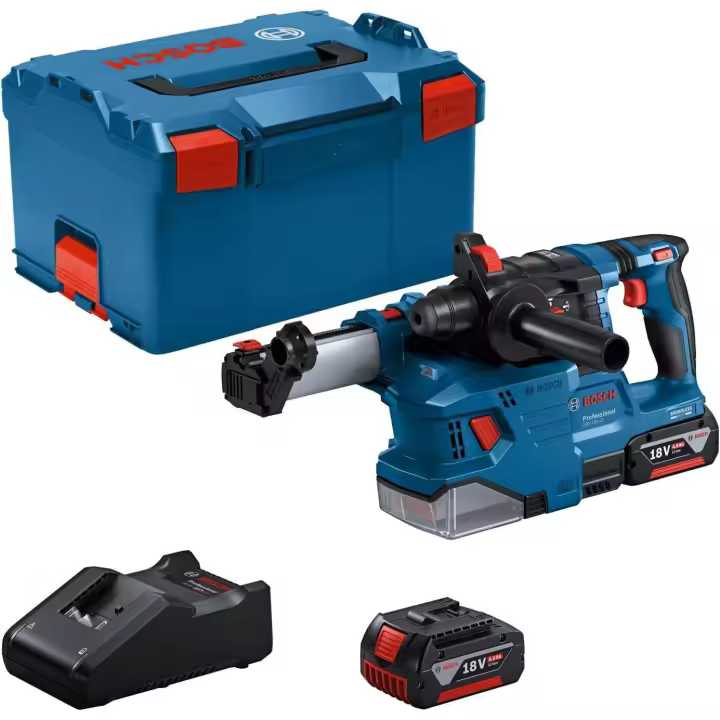 Bosch Professional 18V System martillo perforador a batería GBH 18V-22 (con SDS plus, incl. 2 baterías de 4,0 Ah, cargador GAL 18V-40, 2 cepillos de anillo, GDE 18V-12, en L-BOXX) - 1