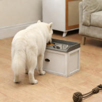 PawHut Comedero Elevado para Perros Grandes Cuencos para Perros con 2 Tazones 2000ml de Acero Inoxidable y Cajón Oculto Soporte de Madera para Mascotas 60x30x36 cm Blanco - details 1