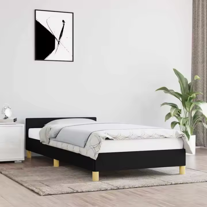 Estructura de cama con cabecero sin colchón tela negro 80x200cm - 1