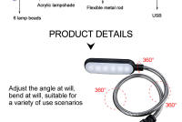 Lámpara De Lectura Portátil USB LED Mini Flexível Com 6 LEDs Para Power Bank Laptop Notebook PC Computador - details 3