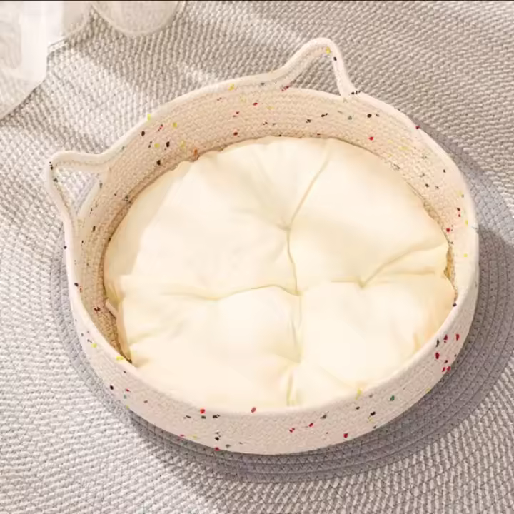 Cama De Gato De 40CM Tejida Con Alambre Y Algodón Cómodo Nido Para Perro Pequeño Casa Para Perro Grande Con Placa De Ahemusión - 1