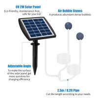 Bomba De Oxígeno Solar Plug-in 6V 2W Con Tubo De 2.5m Y 2 Piedras De Burbujas Para Acuario Aerator De Agua Pulverulenta - details 4
