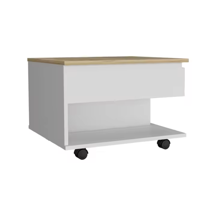 Mesa de centro Luanda elevable en melamina con 2 estantes y 4 ruedas , multicolor , 29.7 cm  X 80 cm  X 54.5 cm - 1