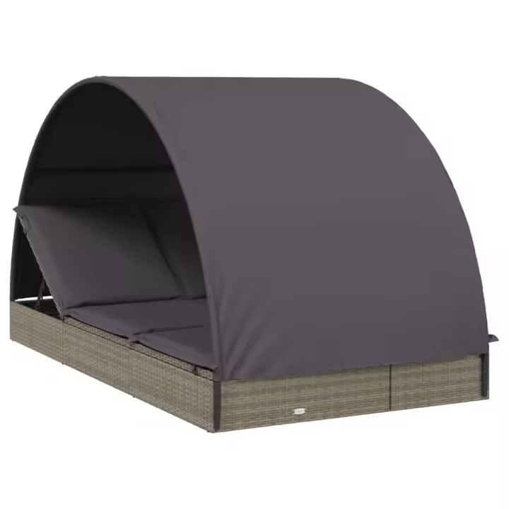vidaXL Tumbona 2 personas toldo redondo ratán PE gris 211x112x140 cm - 1