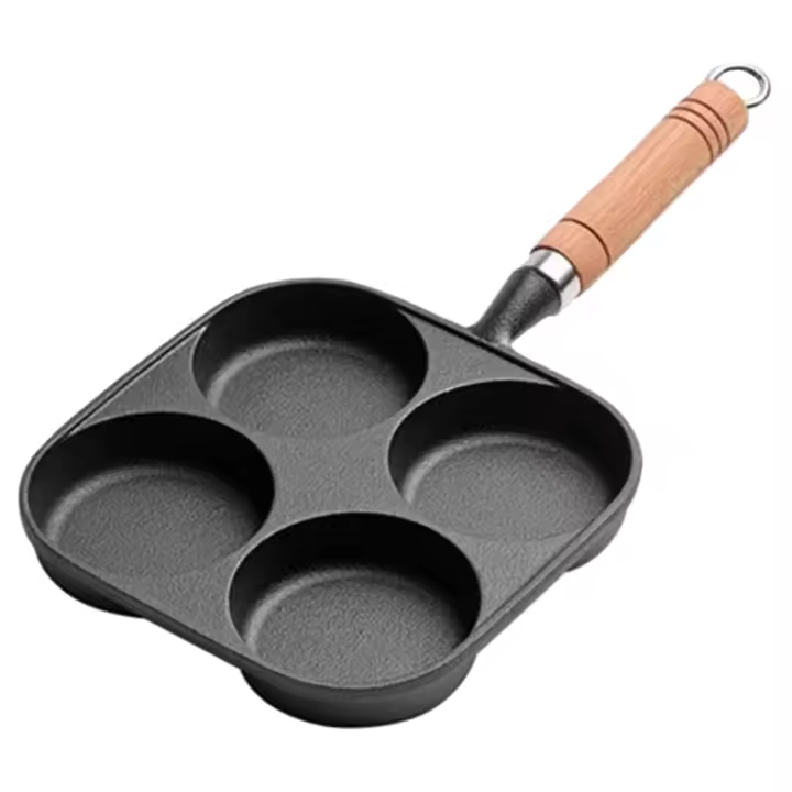 Sartén Antideslizante Con Manija De Madera 3/4/5 Agujeros Para Huevos Tortitas Steaks Y Burgers Herramienta De Cocina Para Desayuno - 1