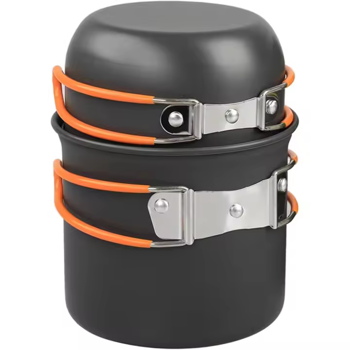 Olla de Cocina al Aire Libre Camping Set de utensilios de Cocina Kit de tazón de aleación de Aluminio Ligero para 1-2 personas Mochilero Senderismo (Naranja) - 1
