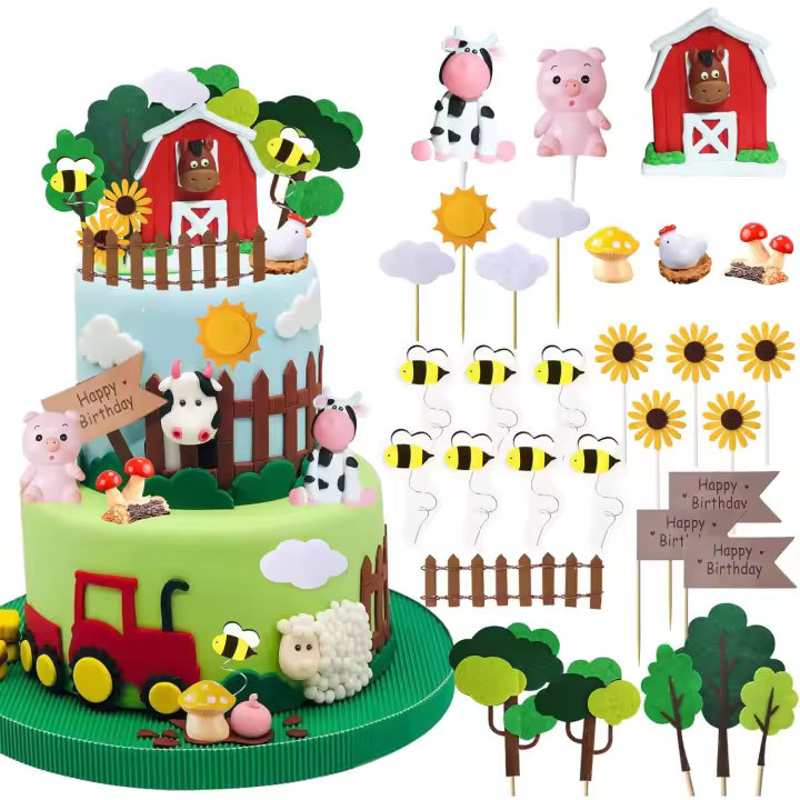 31 PCS Decoraciones De Tarta Con Animales De La Granja Para Cumpleaños Fiesta De Boda Aniversario Toppers De Queso De Vaca - 1