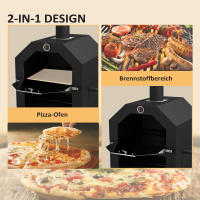 2x1 Horno Pizza Barbacoa exterior with Piedra para pizza y Cenicero, 2 parrillas para barbacoa, Horno de Leña with Rueda y termómetro, Adaptado para Jardín Negro - details 0