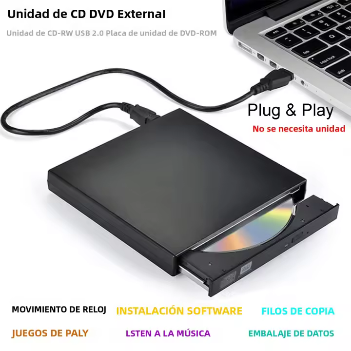 Fuente Externa De CD DVD USB 2.0 Slim Protable Lector / Escritor De DVD-RW CD-RW Para Portátil PC Laptop - 1