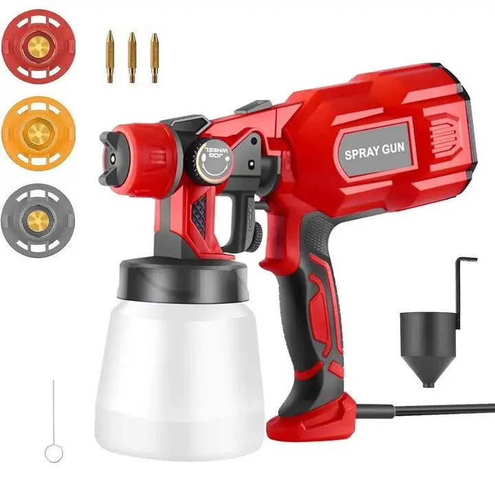 Pistola de pintura eléctrica de 1200ml con 4 boquillas de cobre y 3 patrones, fácil de rociar, adecuado para el interior y el exterior del hogar, muebles, vallas, paredes, trabajos de bricolaje, techos, armarios - 1