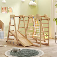 7 En 1 Parque Infantil de Madera plegable multifuncional con toboganes, bastones de Escalada, columnas, Cuerdas de Escalada, Escalera de Red, etc. - Certificado EN-71, apropiado para Uso Infantil en interiores, espacio y es seguro - details 0