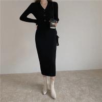 Vestido Bodycon Elegante Para Mujer Con Botones Y Cuello En V De Terciopelo Suave Manga Larga Estilo Oficina Otoño Invierno - details 35