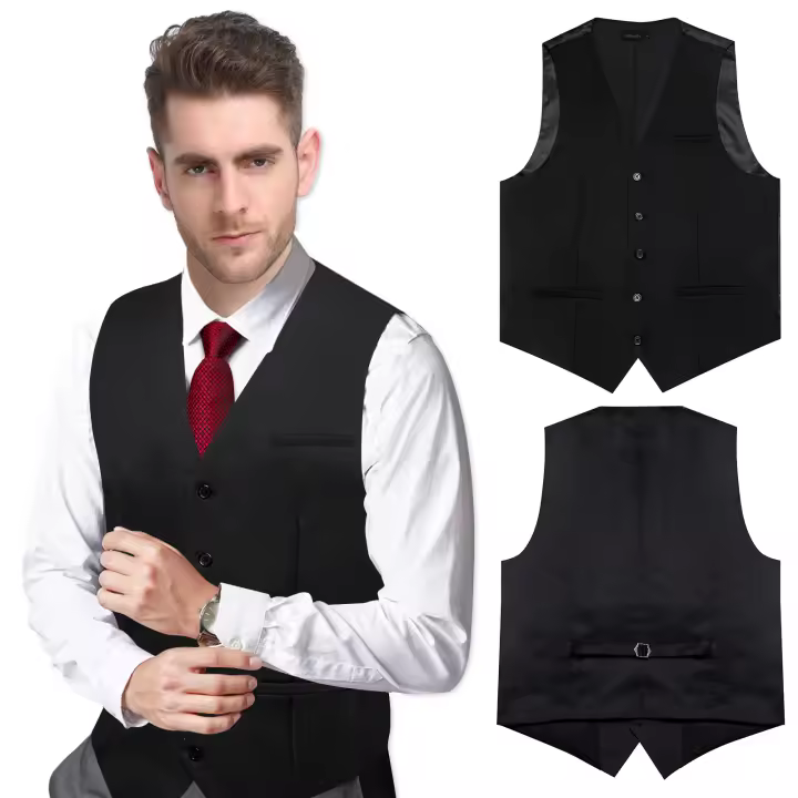 Chaleco Sin Mangas De Cuello V En Color Negro Azul Rojo Para Hombres Estilo Casual Slim Fit Vest Top Gilet Formal Business - 1