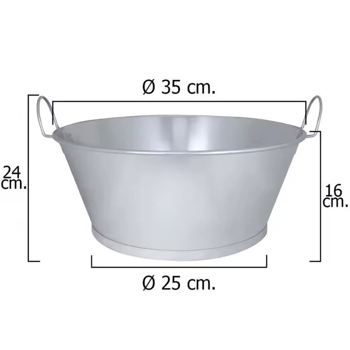 Barreño Galvanizado Baño 14" 35x16 cm. 10 Litros, barreño metal, barreño cervezas, barreño metalico - 1