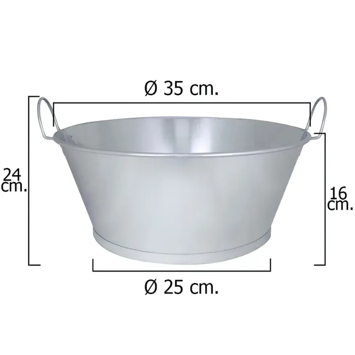 Barreño Galvanizado Baño 14" 35x16 cm. 10 Litros, barreño metal, barreño cervezas, barreño metalico - 1