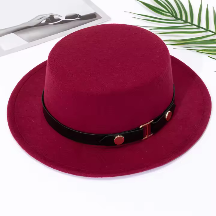 Sombrero Fedora Estilo Hepburn Para Mujer Versátil Retro Británico De Lana Jazz Top Flat Con Hebilla De Cinturón Para Otoño E Invierno - 1