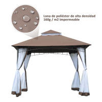 Outsunny Cenador de Jardín 3x3m Pabellón con Doble Techo y Mosquiteras Laterales con Cremallera Buena Ventilación para Terraza Eventos Fiestas Bodas Marrón y Blanco - details 4