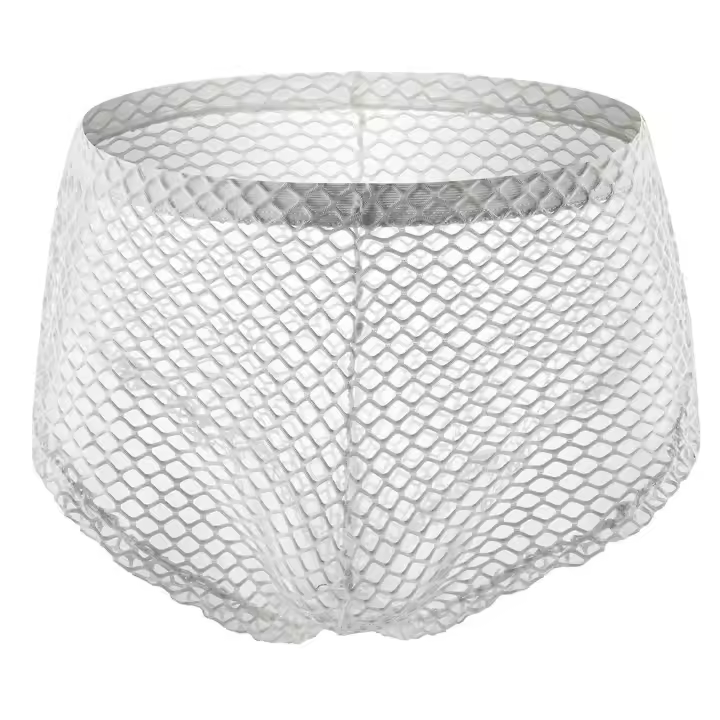 Hombres grandes netted Sheer malla Bragas brief con hendidura lateral Botones nylon ver a través de fishnet Boxers Pantalones cortos Lencería Ropa interior blanco XXXL - 1
