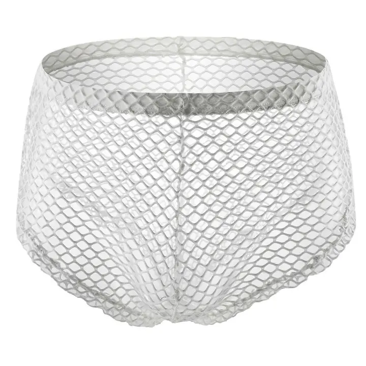 Hombres grandes netted Sheer malla Bragas brief con hendidura lateral Botones nylon ver a través de fishnet Boxers Pantalones cortos Lencería Ropa interior blanco XXXL - 1