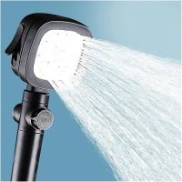 Cabezal de ducha ajustable de 4 velocidades, ahorro de agua a alta presión, parada con un botón, boquilla única, accesorios de baño modernos (manguera de 1,5 m + base sin perforaciones) - details 1
