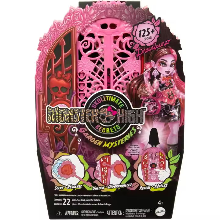 Monster High Skulltimate Secrets Jardín misterioso Draculaura Conjunto de muñeca y accesorios, armario con más de 19 sorpresas incluida ropa de muñeca (HYT72) - 1