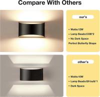 Apliques de pared regulable para interiores, 2, Modern Negro Led Up Down lámpara de pared, 12W pasillo interior lámparas de pared para Sala de estar, Escalera, Dormitory, Wa - details 3