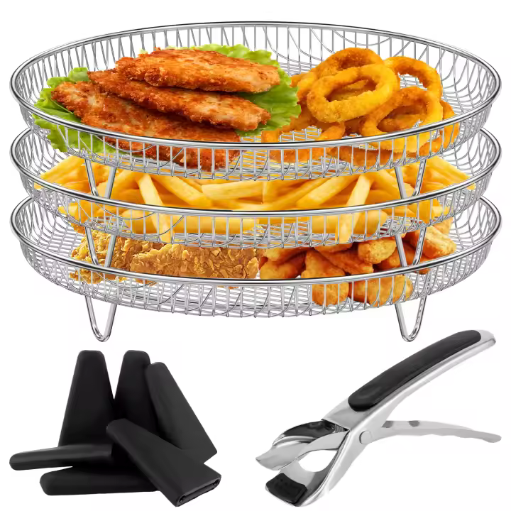 Rack De 3 Capas Para Air Fryer En Acero Inoxidable Con Pies Ajustables Herramienta De Hornear Accesorios Para Air Fryer Dehydrador - 1
