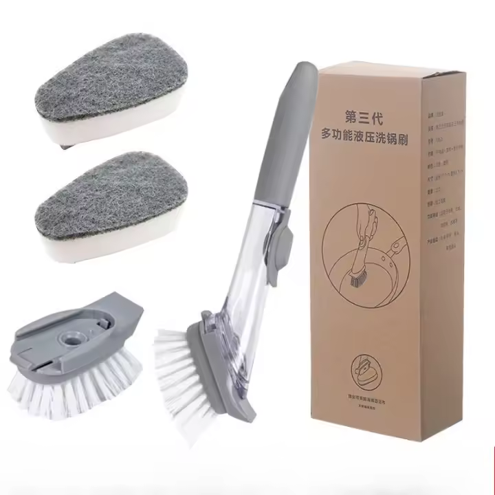 Cepillo De Limpieza Para La Cocina 2 En 1 Con Mango Largo Y Dispensador De Esponja Cepillo De Limpieza Para Platos Herramientas De Cocina - 1