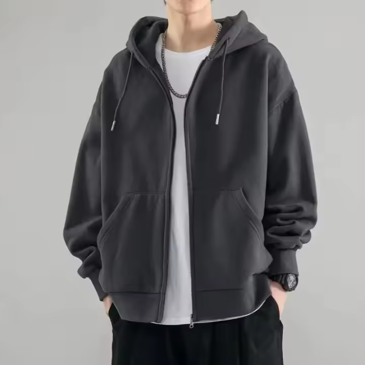  Sudadera De Capucha Para Hombre Estilo Retro Con Cremallera Largo Manga Suelta Chaqueta Gótica Casual De Harajuku Y2K Streetwear - 1