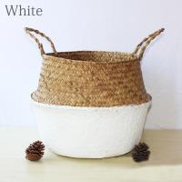 Cesta De Almacenamiento Tejida De Hierba De Mar Natural Hecha a Mano Plegable Para Ropa Y Lavandería Cesta De Paja De Resina Rattan Con Flor Bolsa De Playa - details 7