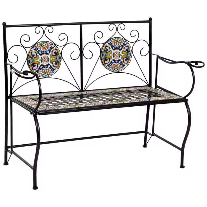 Banco de mosaico y forja negro 110x50x88h cm - 1