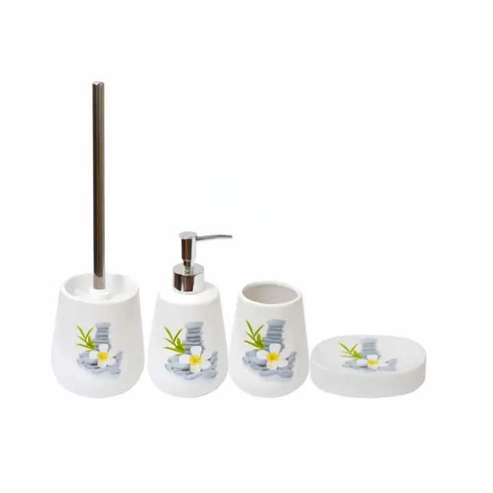 Plaza Tres Aguas – Juego de accesorios de baño de 4 piezas , dosificador, vaso, jabonera y escobillero - 1